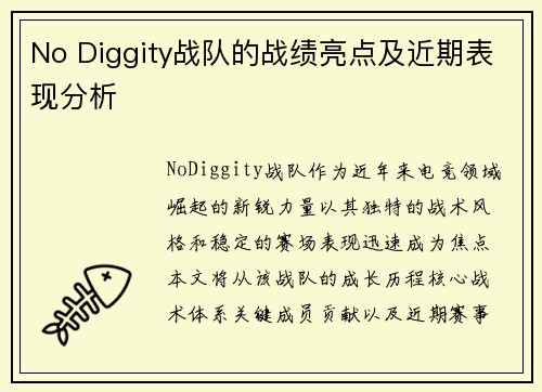 No Diggity战队的战绩亮点及近期表现分析
